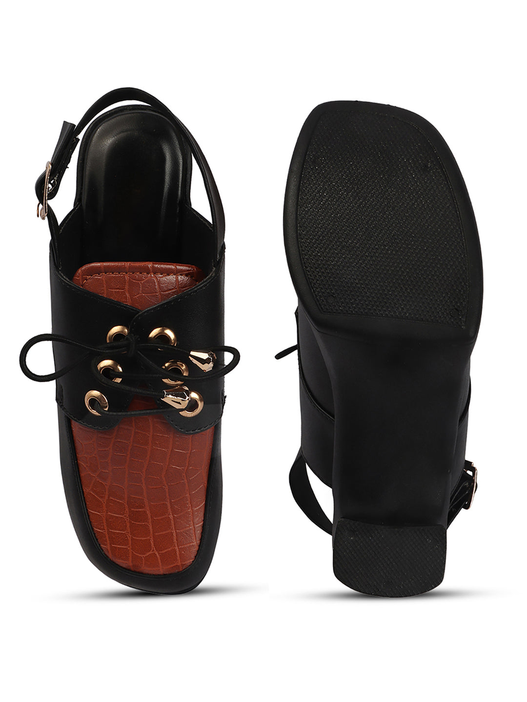 Retro Lace-Up Slingback Chunky Block Heel Pumps
