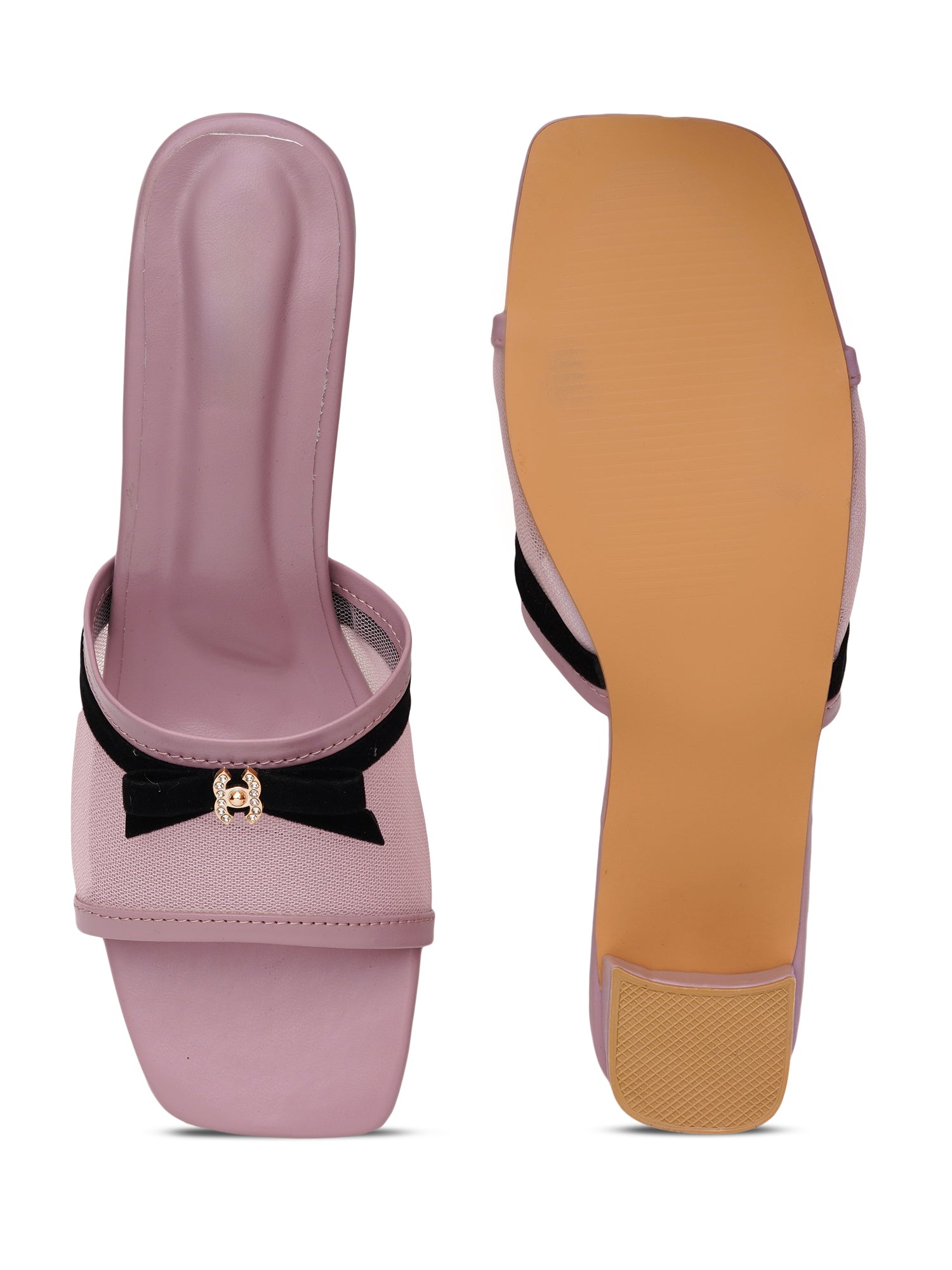 Elegant Open Toe Mesh Bow Block Heel Sandal