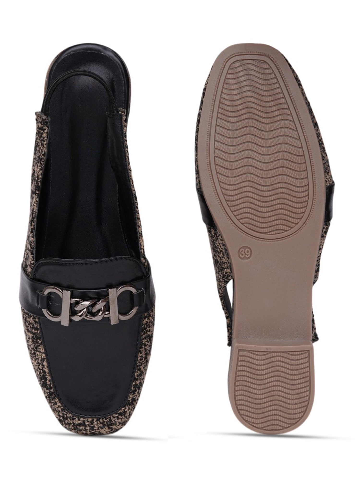 Fashion Tweed Chain Detail Slingback Mules