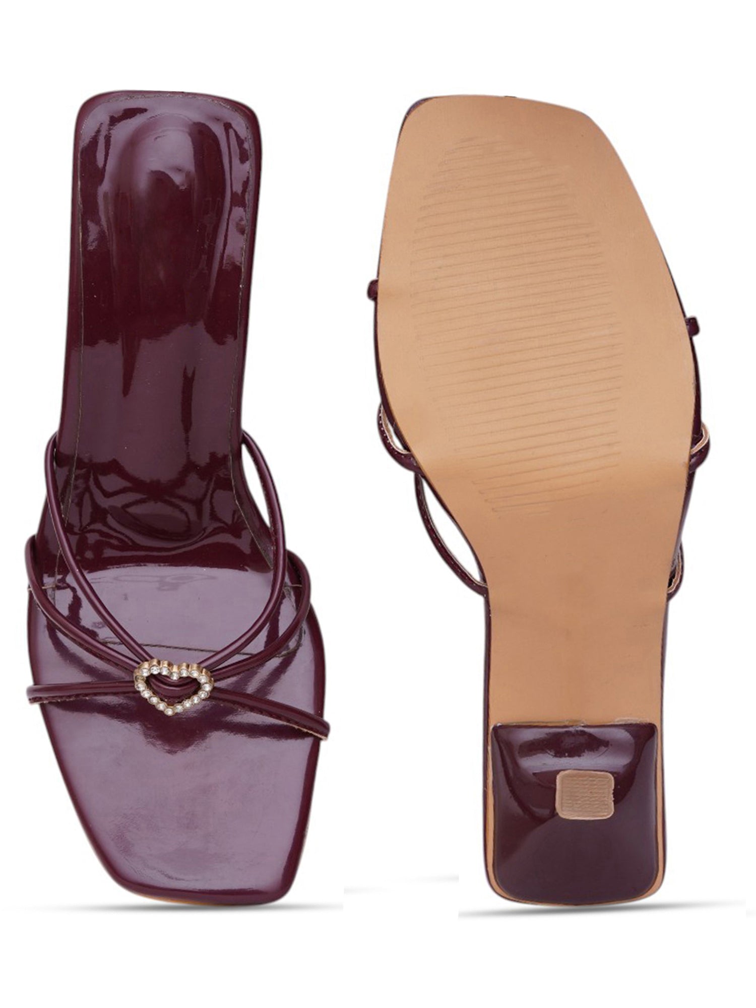 Glossy Kitten Heel Rhinestone Strap Sandals