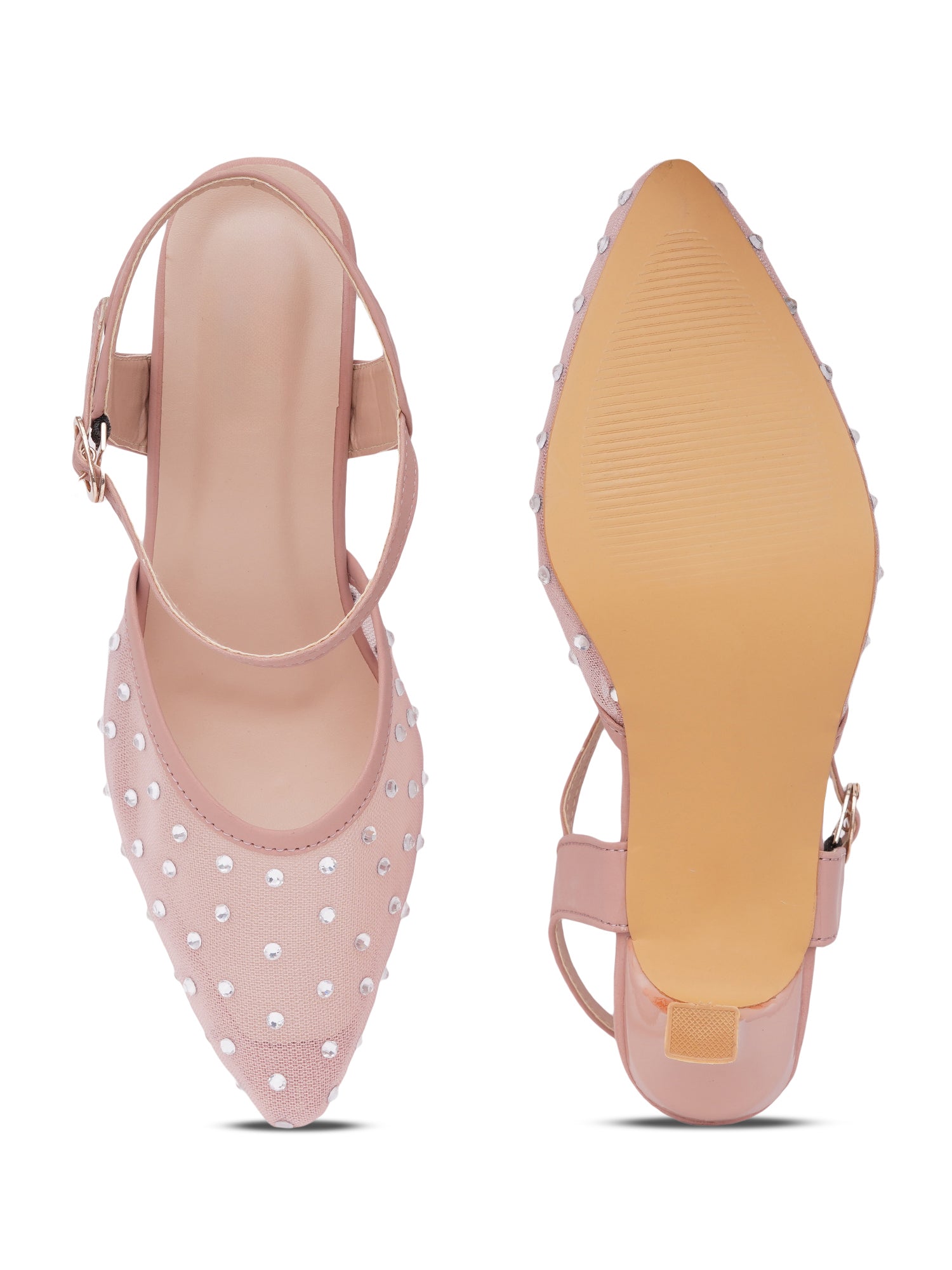 Rhinestone Mesh Pointed Toe Slingback Mules-Kitten Heel