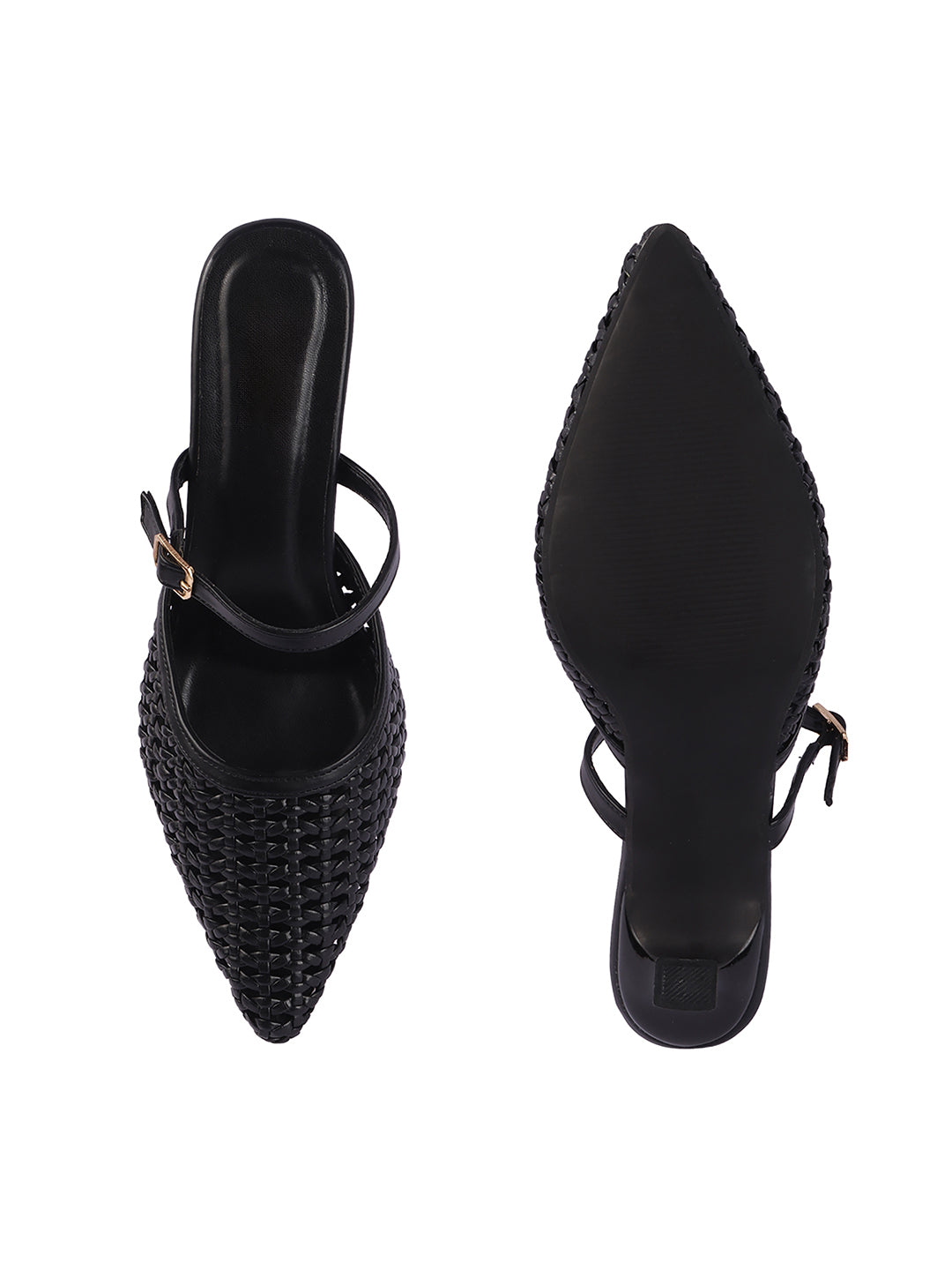 Muse Woven Pointed-Toe Kitten Heel Mules