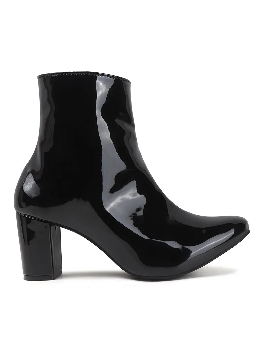 Patent Finish Block Heel Ankle Boots for Women