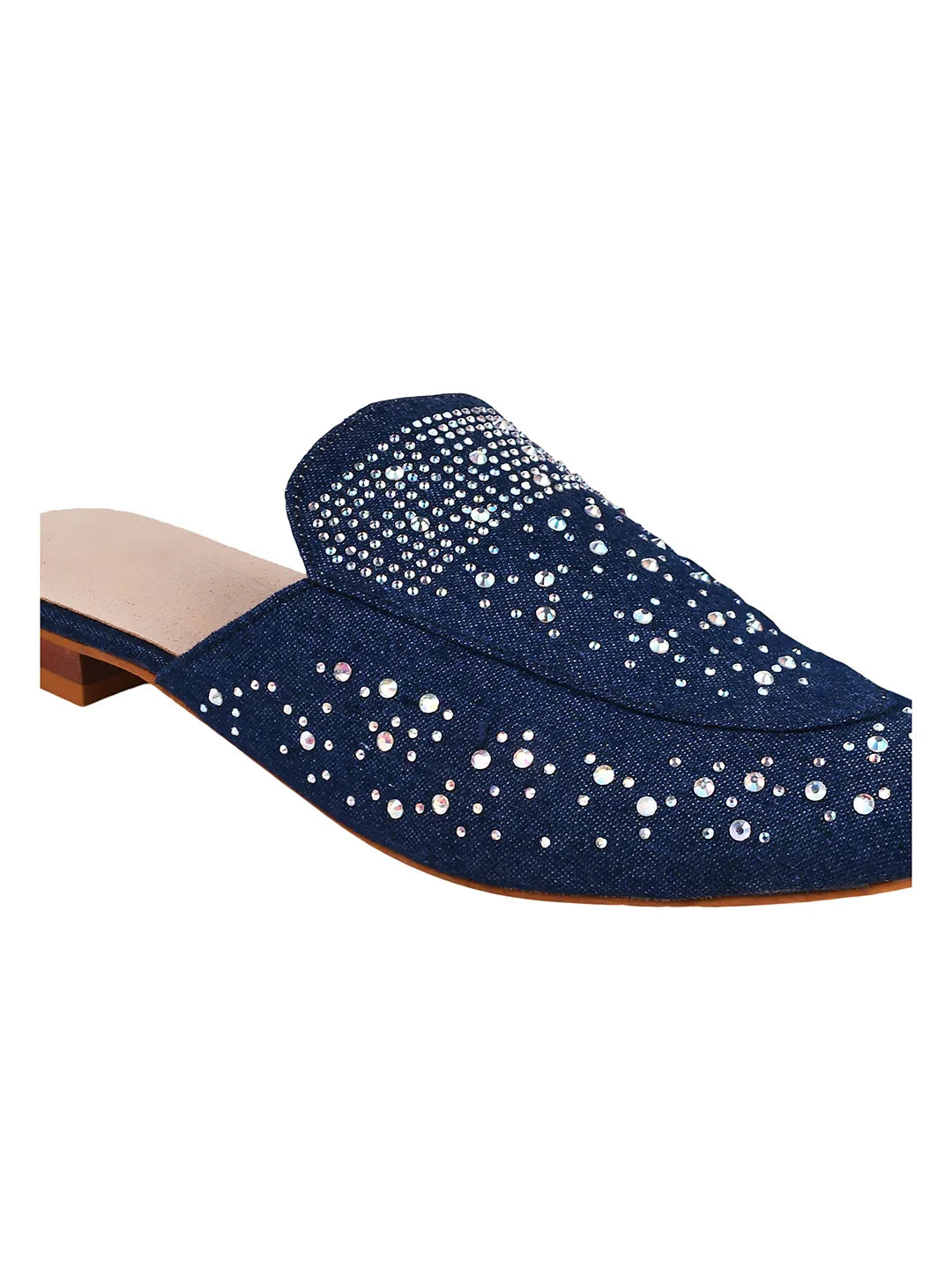 Navy Shimmer Studded Casual Mules