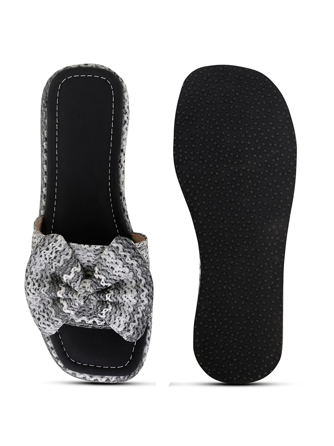 Cozy Knot Knitted Bow Platform Wedge Slides