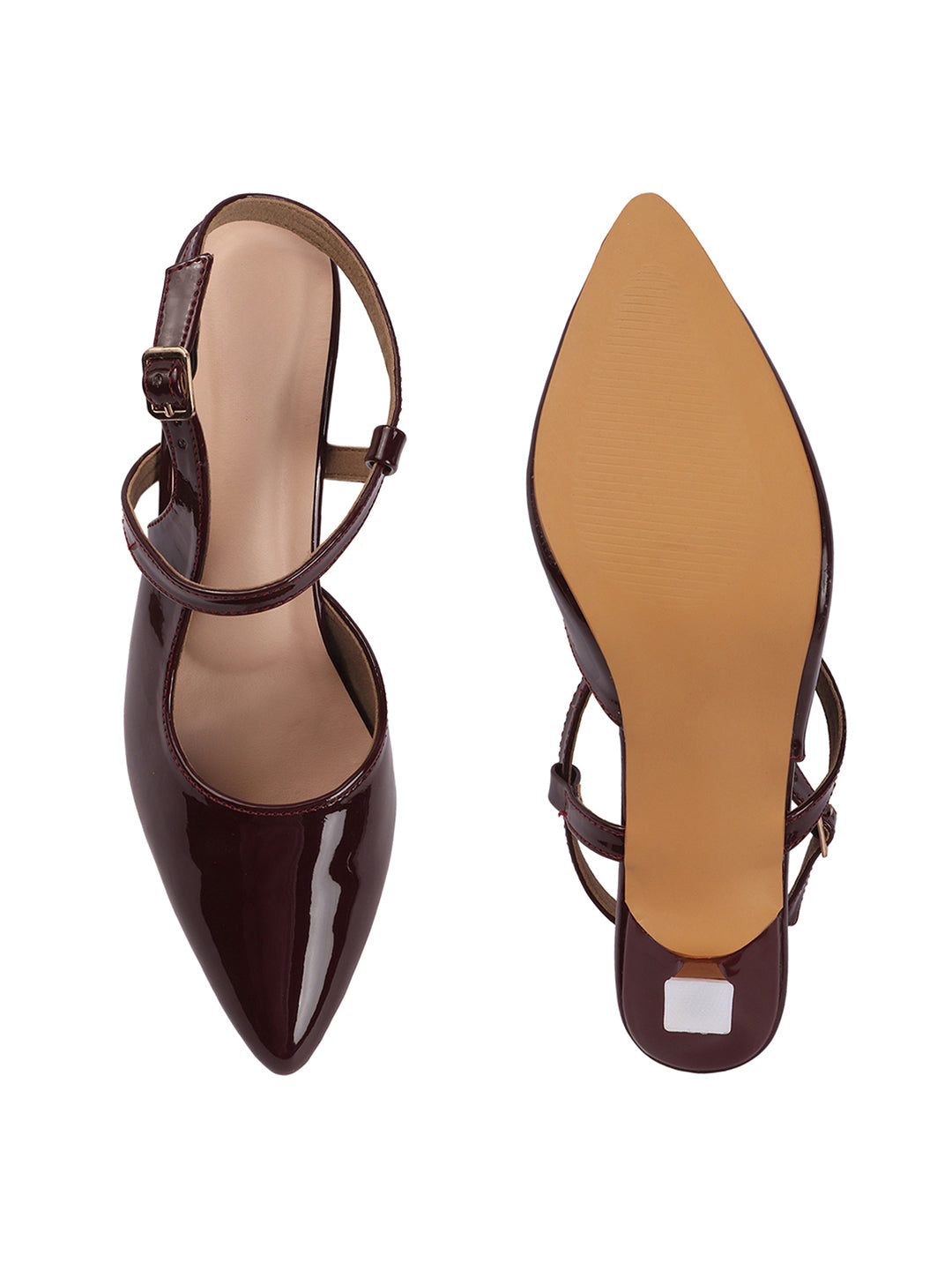 Elegant Patent Pointed Toe Slingback Kitten Heel Mules-Cherry