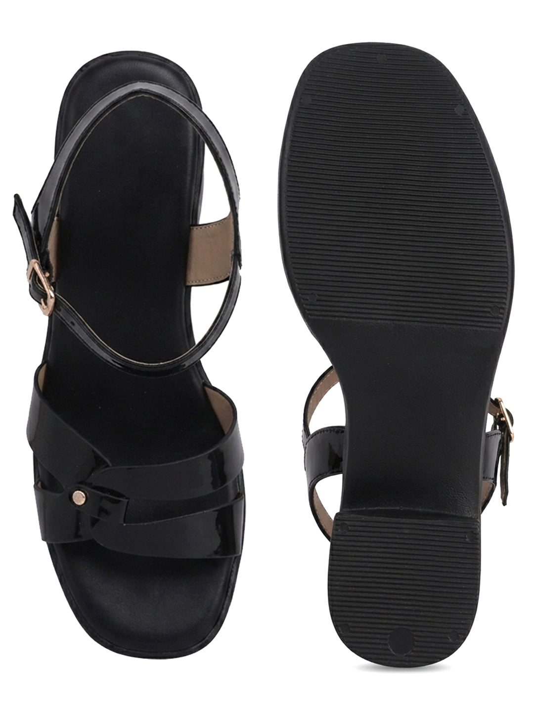 Patent Multi-Strap Ankle Strap Chunky Heels