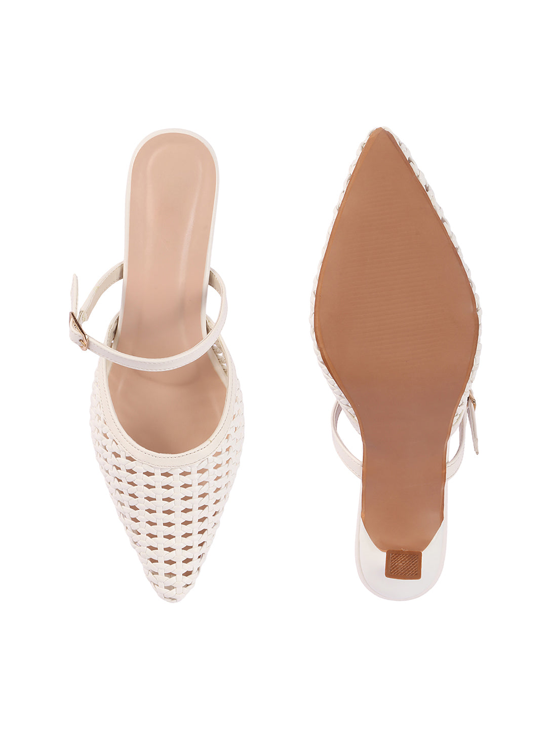 Muse Woven Pointed-Toe Kitten Heel Mules