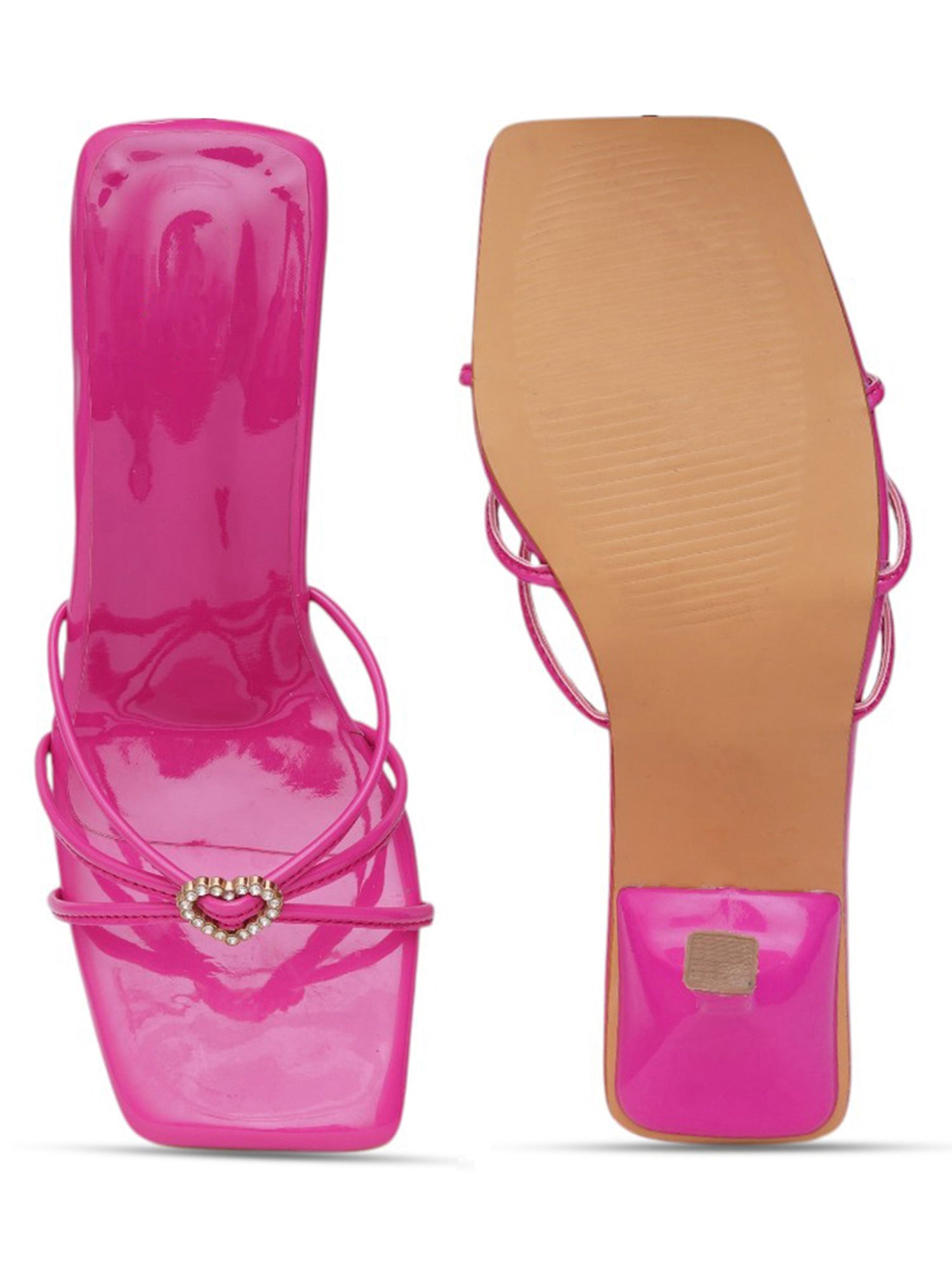 Glossy Kitten Heel Rhinestone Strap Sandals