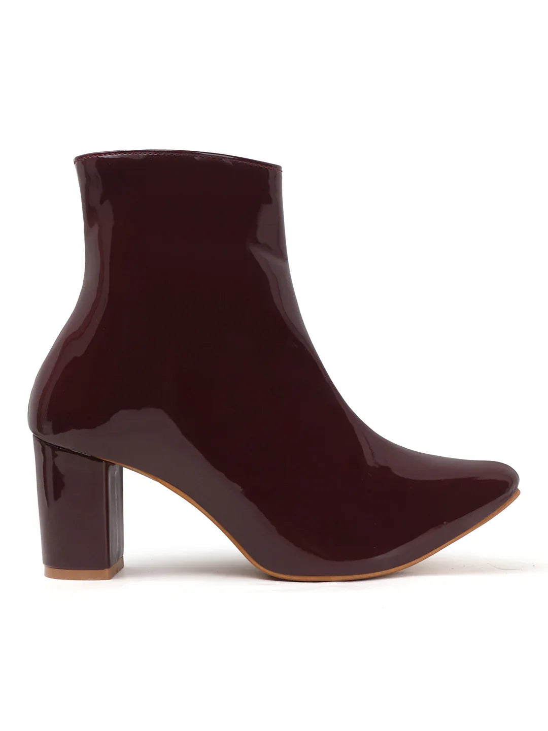 Patent Finish Block Heel Ankle Boots for Women