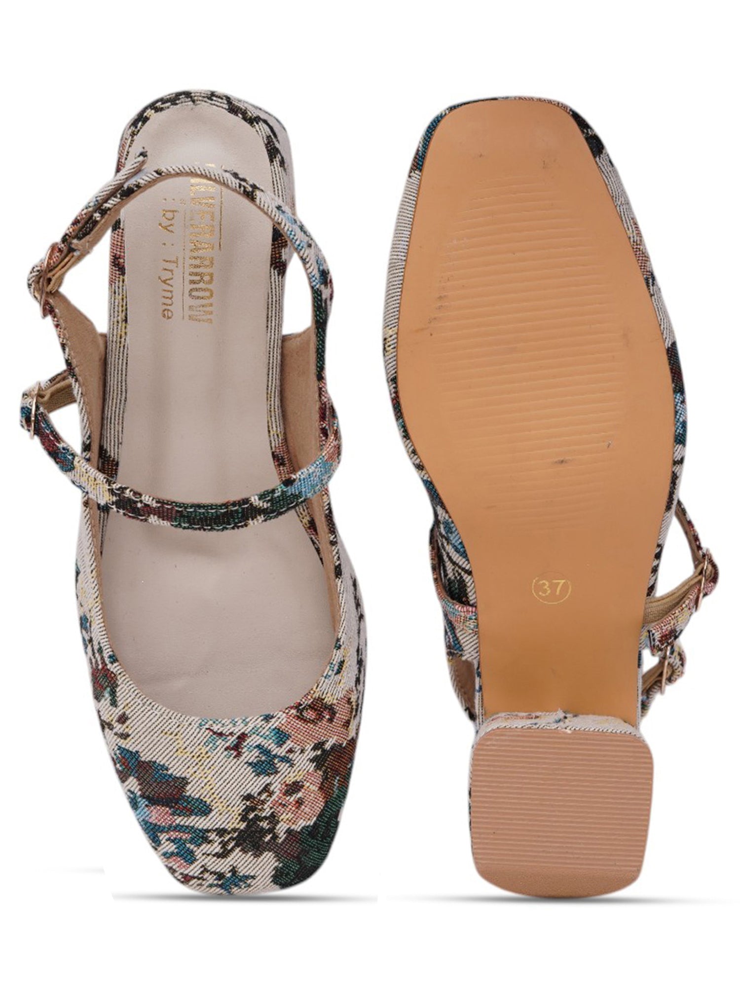 Dazzling Floral Print Mary Jane Block Heels
