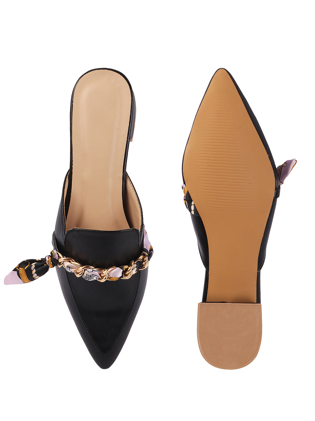 Golden Chain With Fabric Embellshed Solid Mules