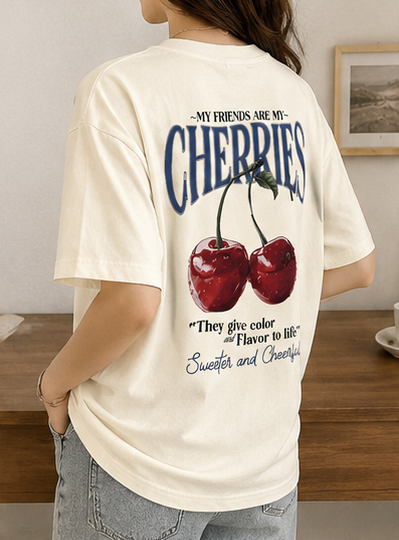 Oversized Cherry Graphic Printed T-Shirt