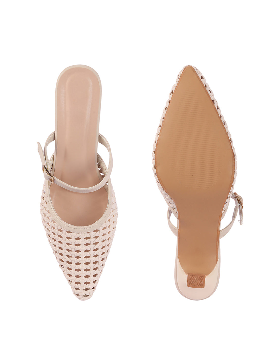 Muse Woven Pointed-Toe Kitten Heel Mules