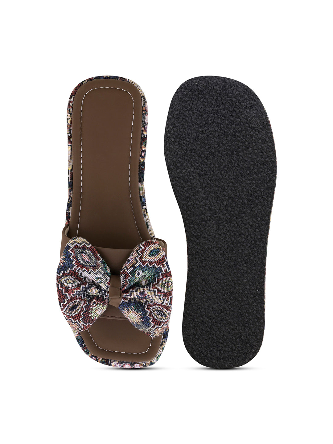 Tribal Boho Bow Printed Platform Wedge Slides