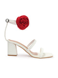 Rose Detail Ankle Strap Block Heels