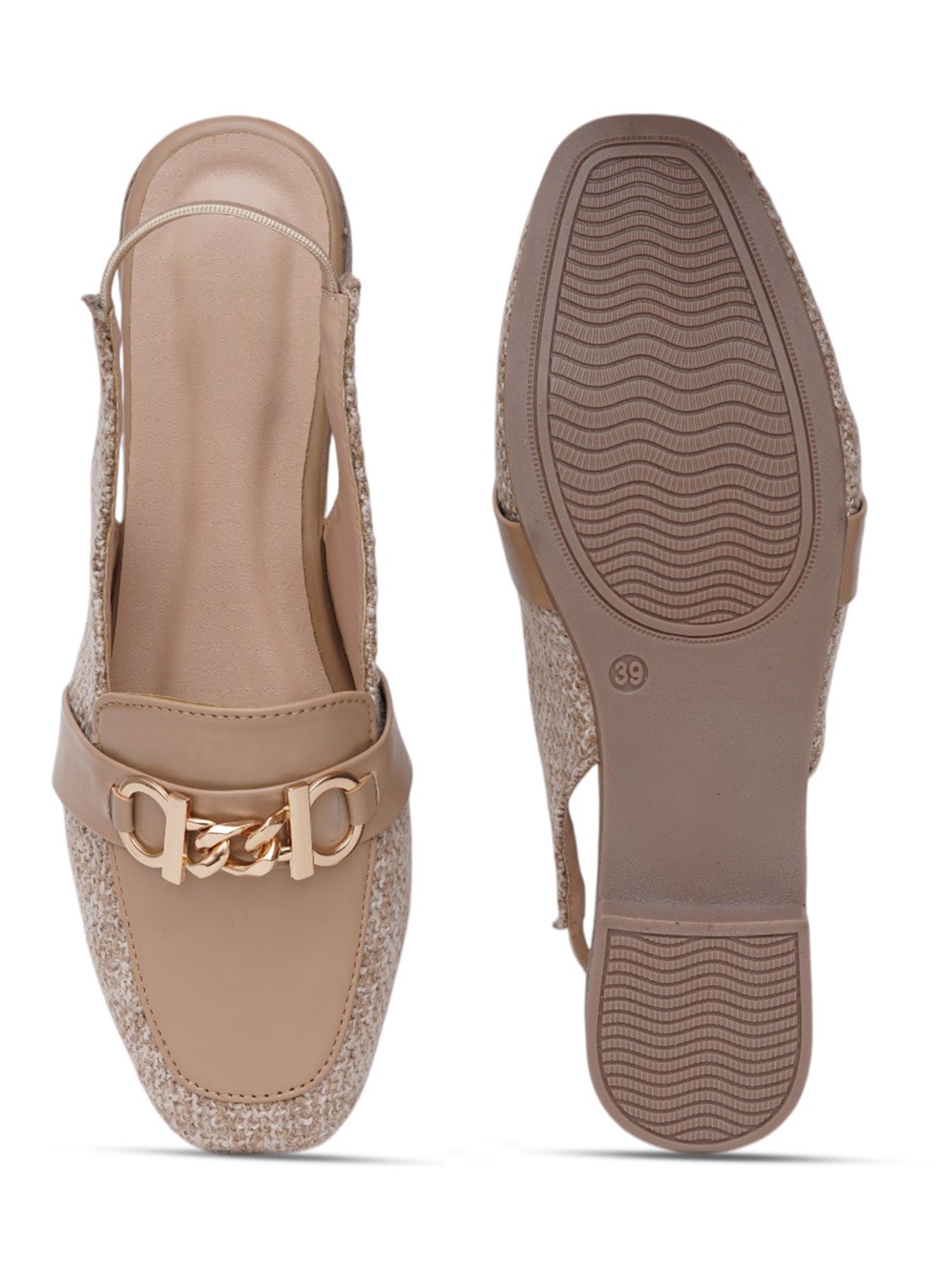 Fashion Tweed Chain Detail Slingback Mules