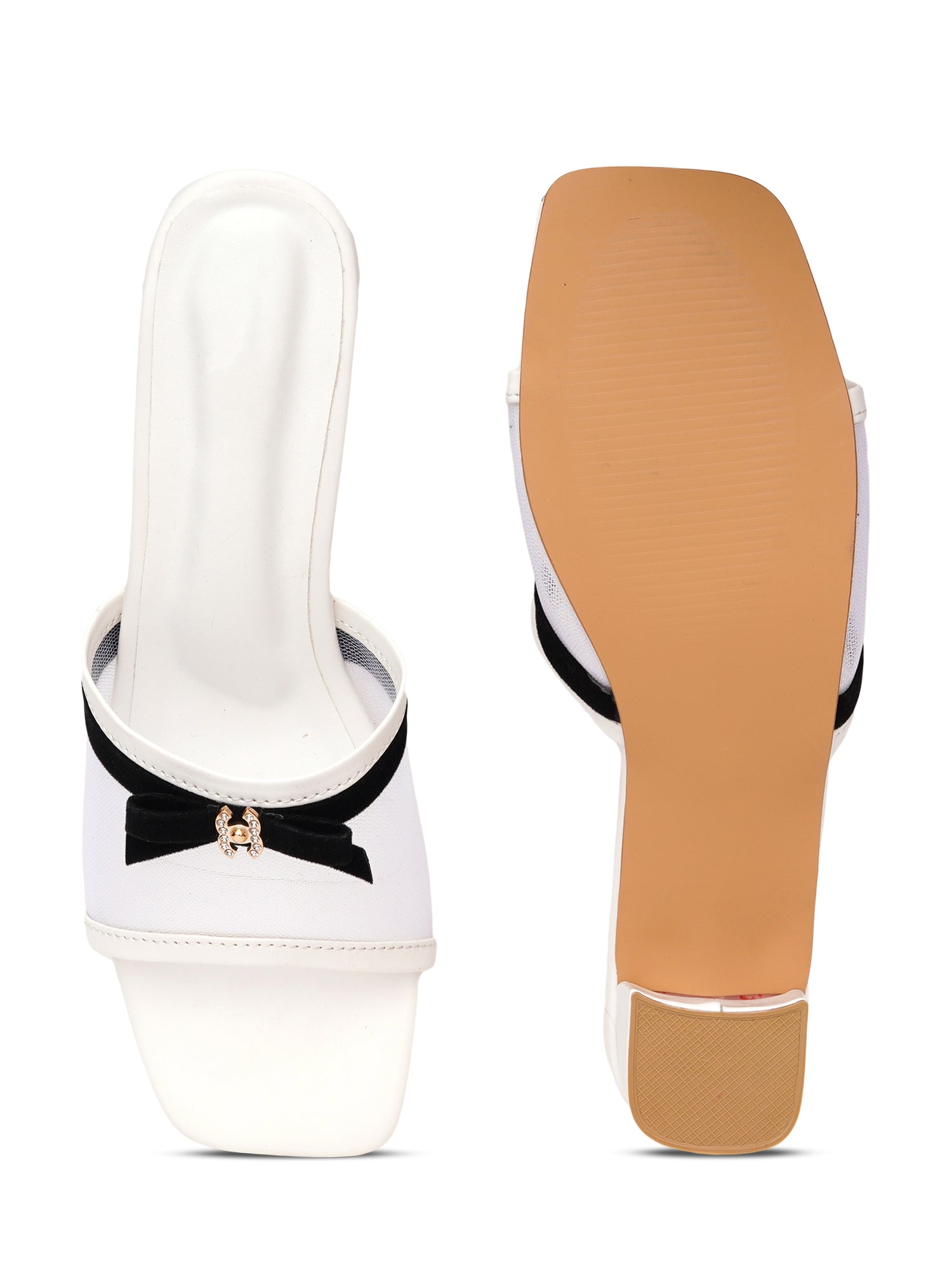 Elegant Open Toe Mesh Bow Block Heel Sandal
