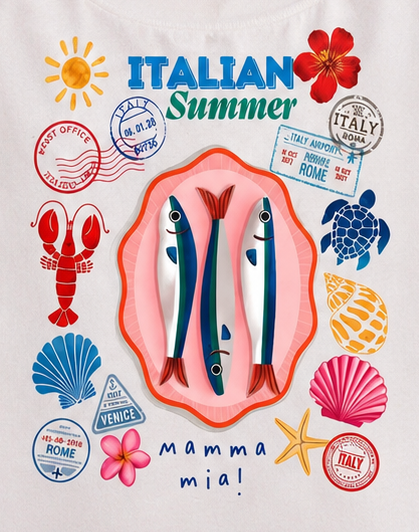 Vacation-Inspired Oversized Italian Summer Graphic Printed T-Shirt