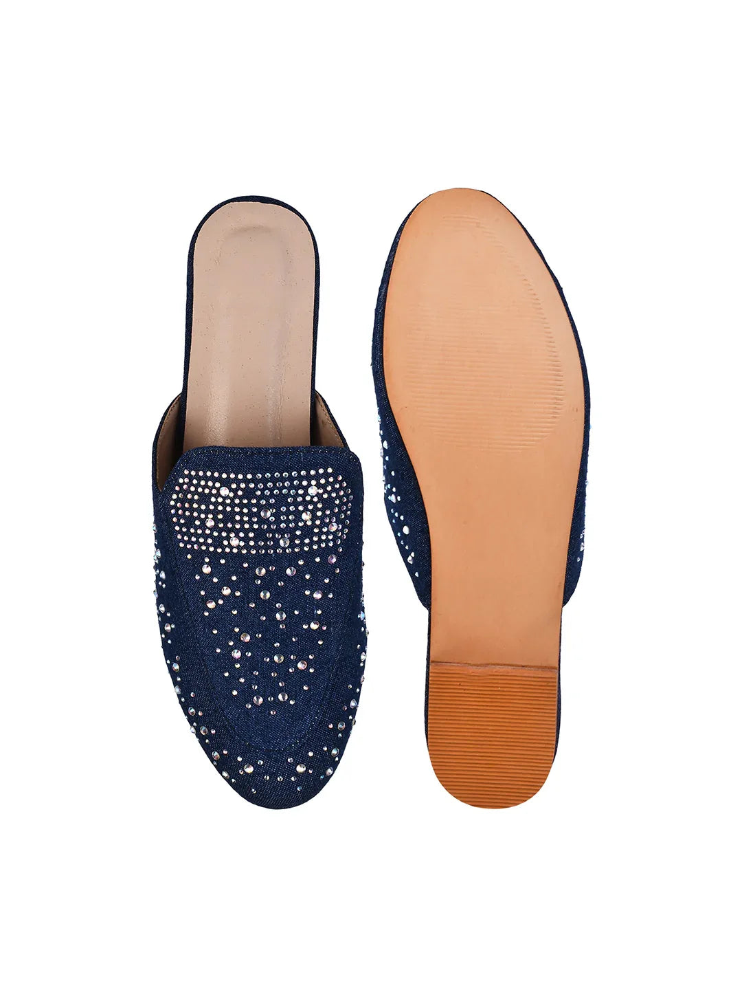Navy Shimmer Studded Casual Mules