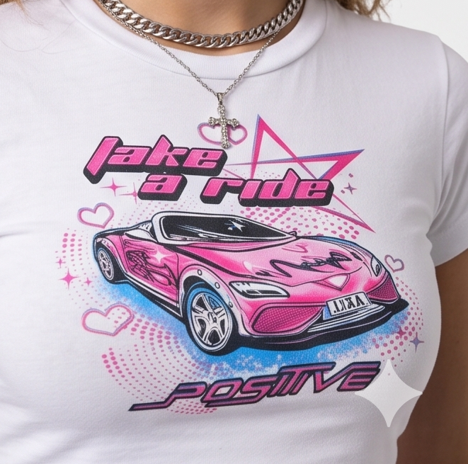"Take A Ride" Graphic Crop T-Shirt-White