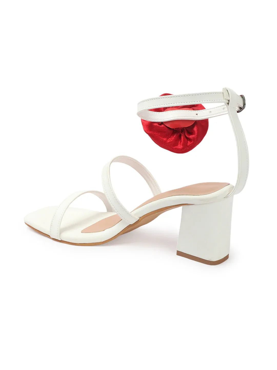 Rose Detail Ankle Strap Block Heels