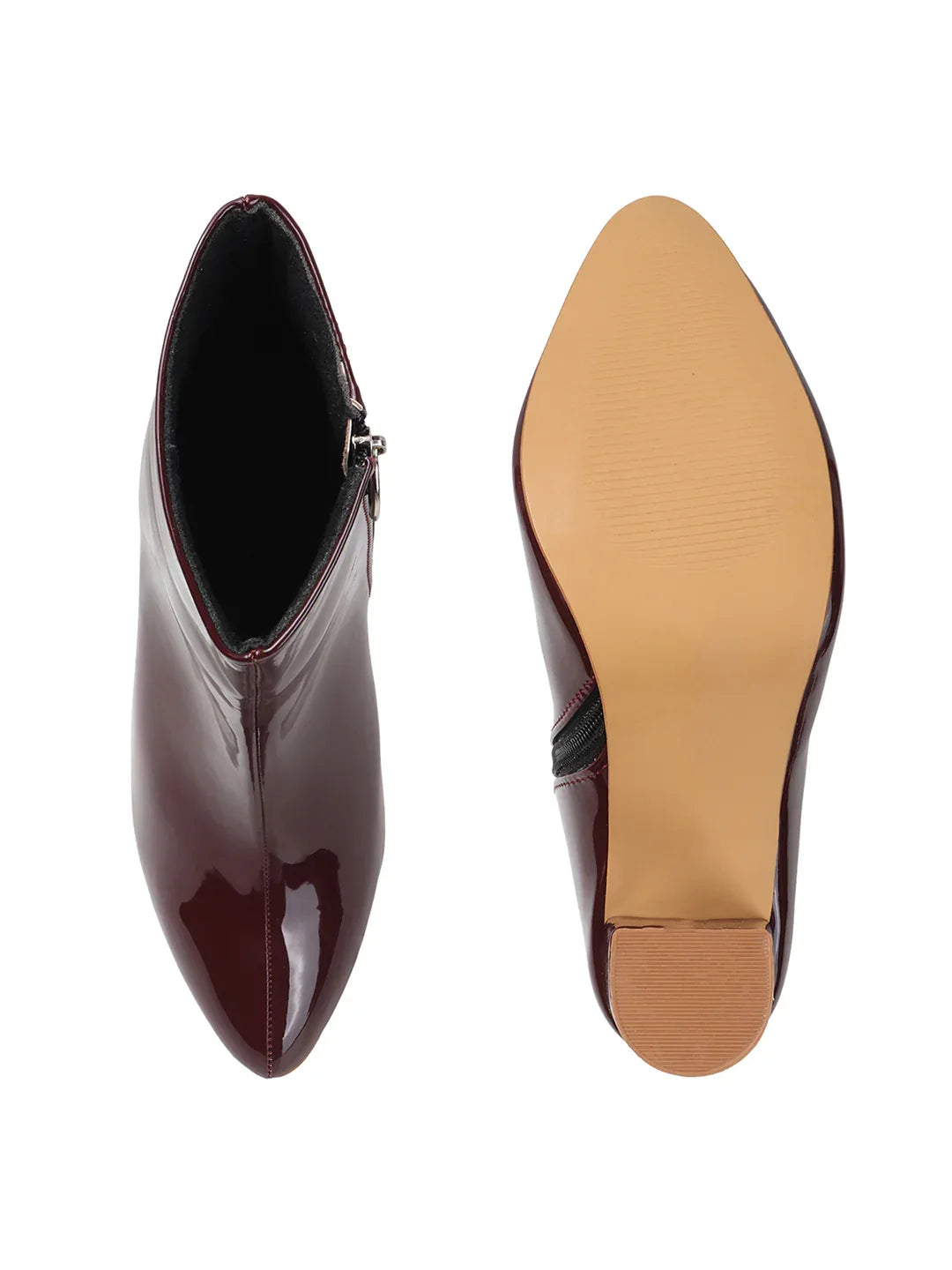 Patent Finish Block Heel Ankle Boots for Women