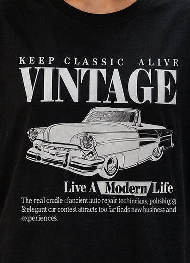 Retro Cotton Streetwear Oversized Vintage Car Graphic Printed T-Shirt