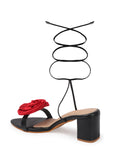 Rose Detail Tie-Up Mid Heel Sandals