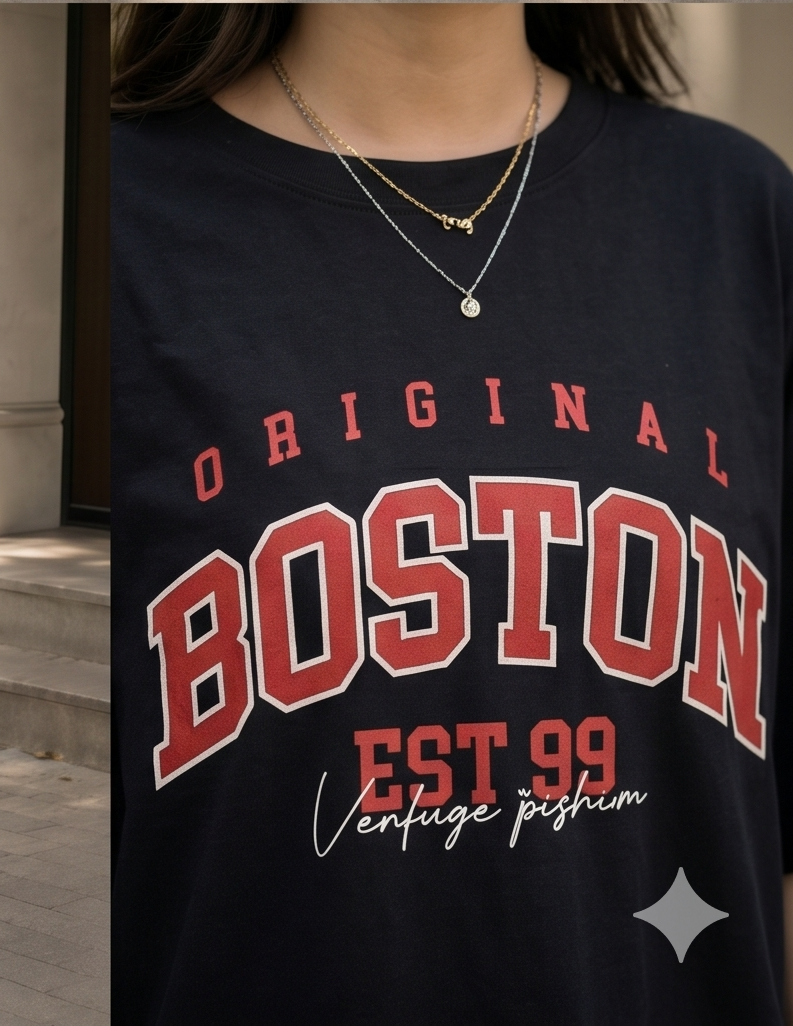 Oversized Boston Varsity Graphic Printed T-Shirt
