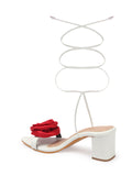 Rose Detail Tie-Up Mid Heel Sandals