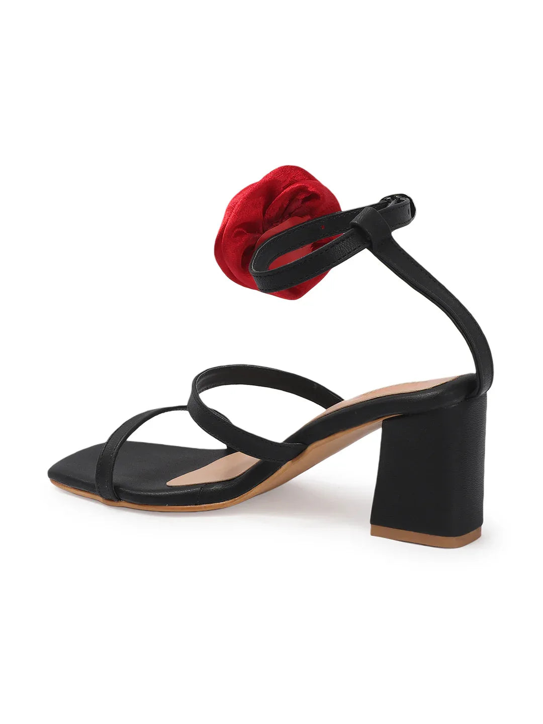 Rose Detail Ankle Strap Block Heels
