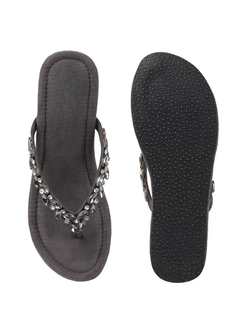 Jewel Detail Comfort Wedge Slides