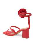 Rose Detail Ankle Strap Block Heels