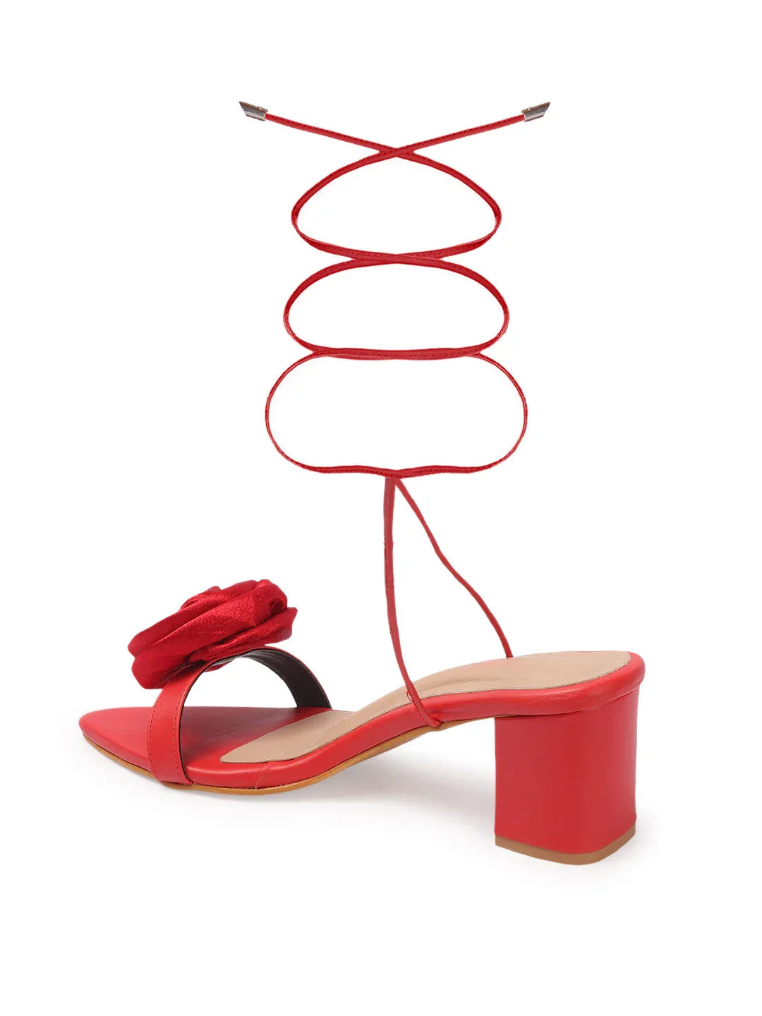 Rose Detail Tie-Up Mid Heel Sandals