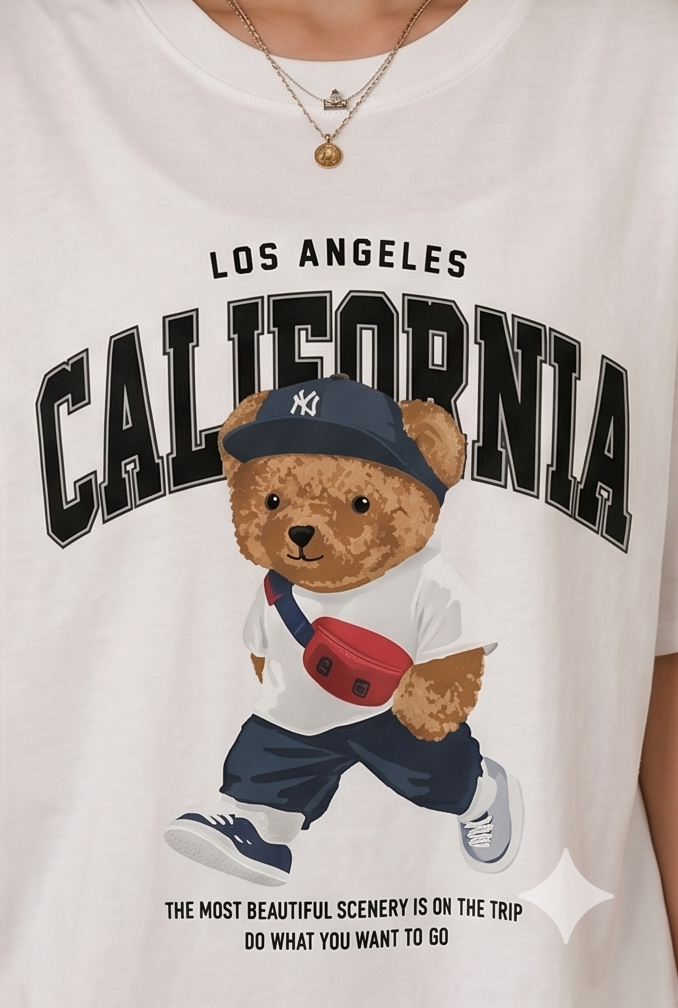 Oversized California Teddy Bear Graphic Printed T-Shirt