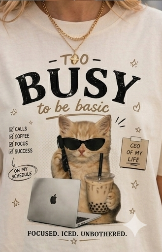 Cute Aesthetic Oversized Busy Cat Graphic Printed T-Shirt