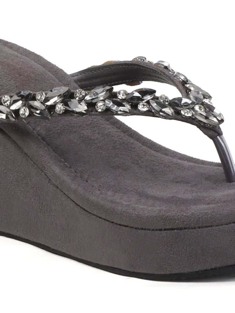 Jewel Detail Comfort Wedge Slides