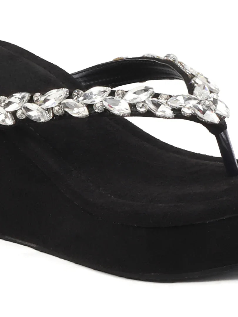 Jewel Detail Comfort Wedge Slides