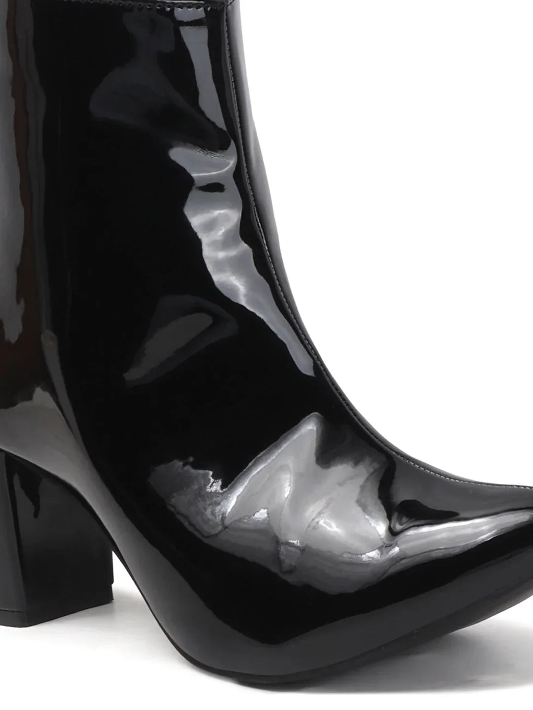 Patent Finish Block Heel Ankle Boots for Women