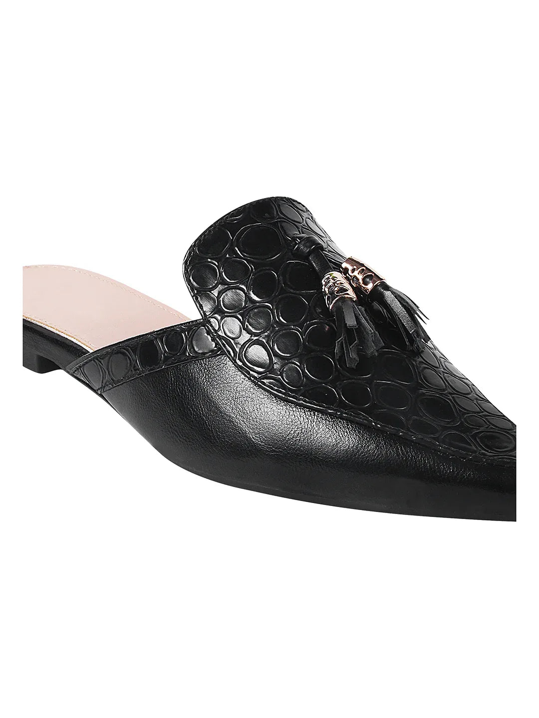 Minimal Tassel Detail Pointed Mule Flats