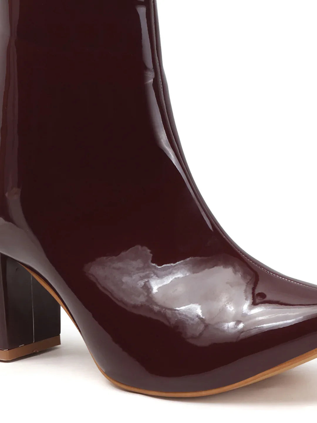 Patent Finish Block Heel Ankle Boots for Women