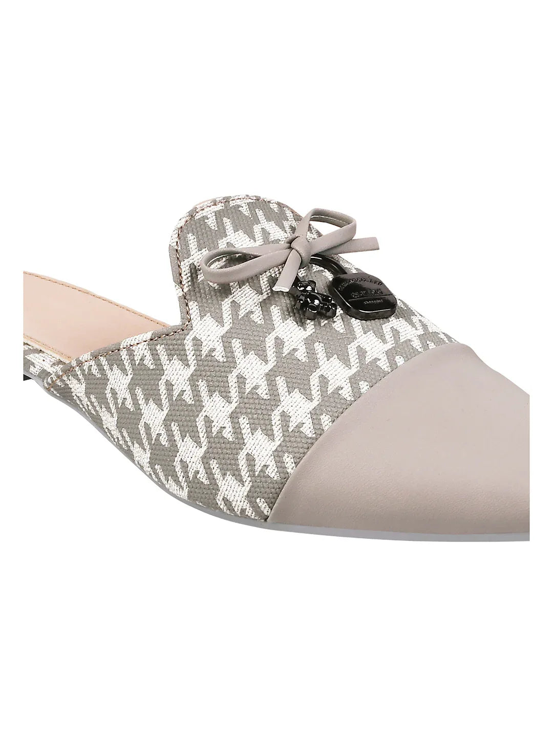 Houndstooth Pointed Toe Slip-On Mule Flats