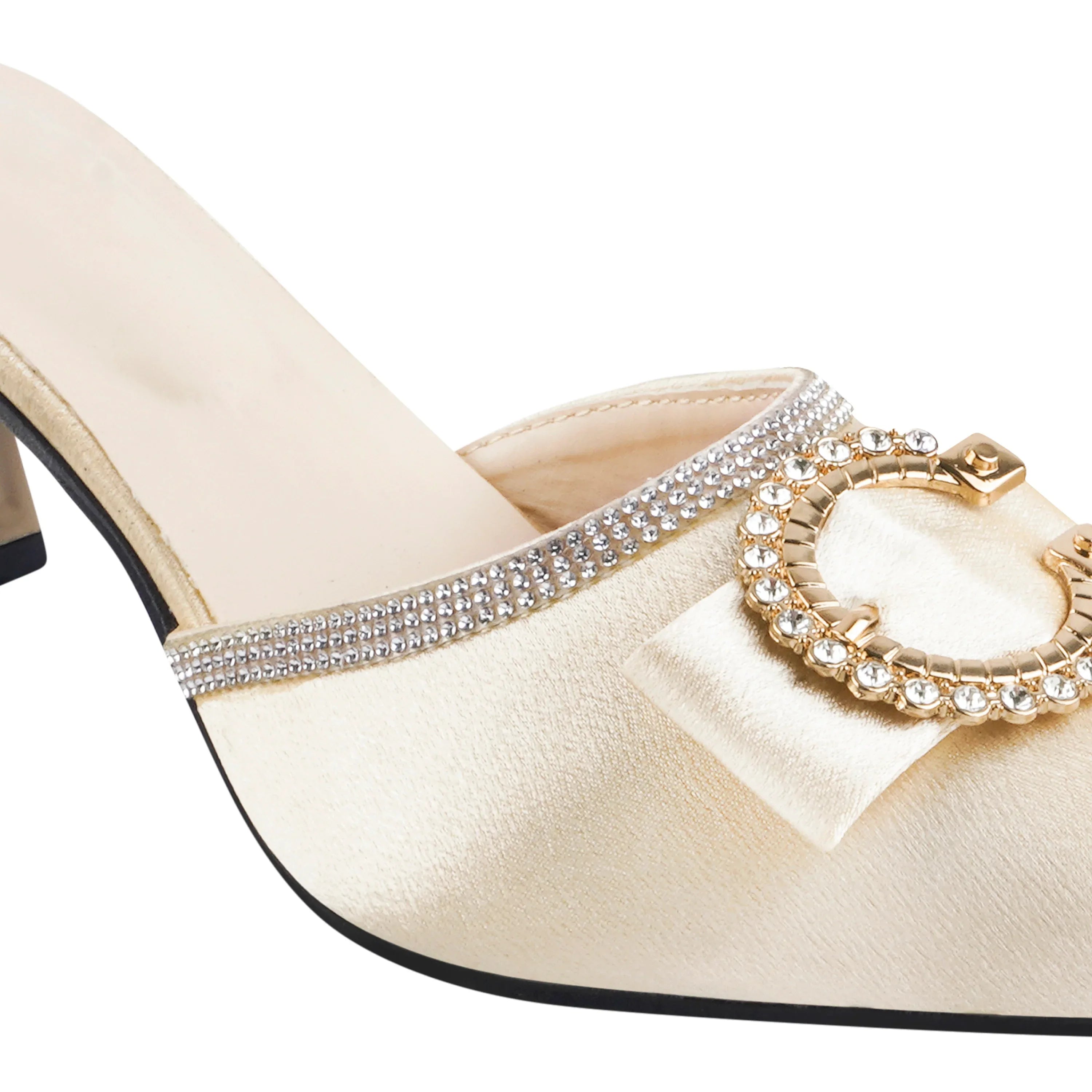 Stylish Pointed Toe Slip-On Heels for Women – Buckle Detail