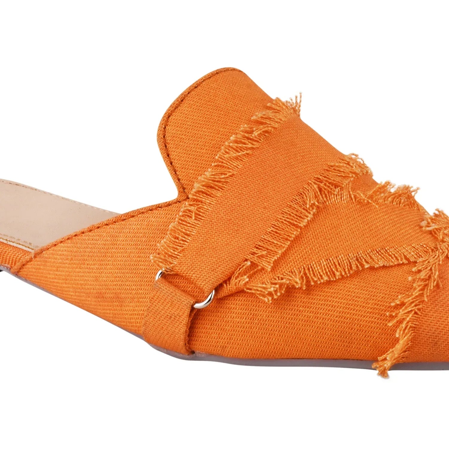 Frayed Edge Denim Pointed-Toe Mule Flats