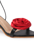 Rose Detail Tie-Up Mid Heel Sandals