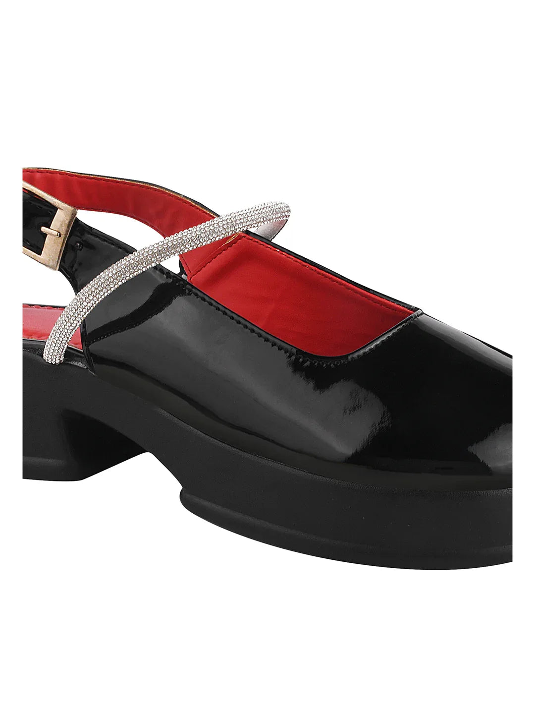 Classic Gloss Finish Ankle Strap Block Heels