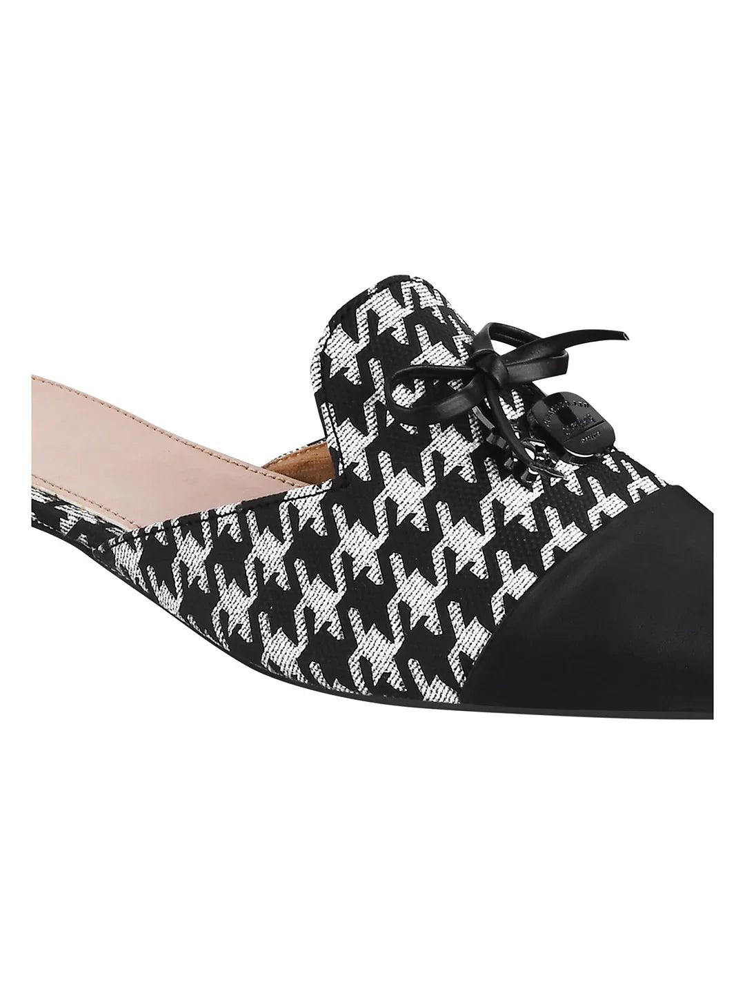 Houndstooth Pointed Toe Slip-On Mule Flats