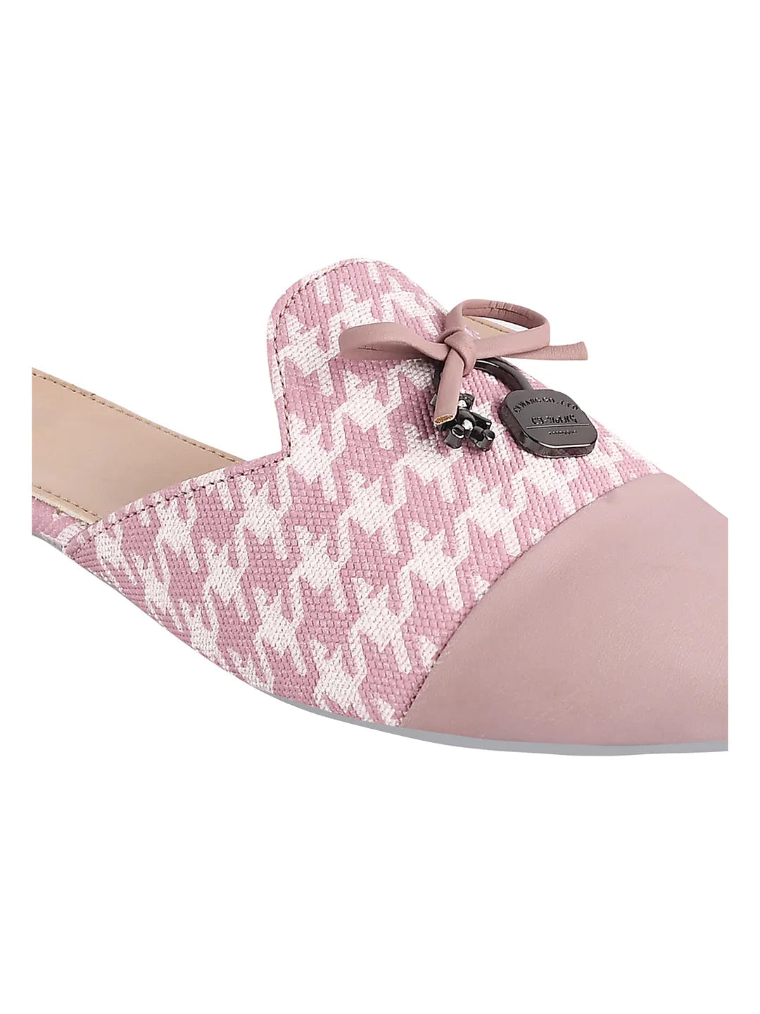 Houndstooth Pointed Toe Slip-On Mule Flats
