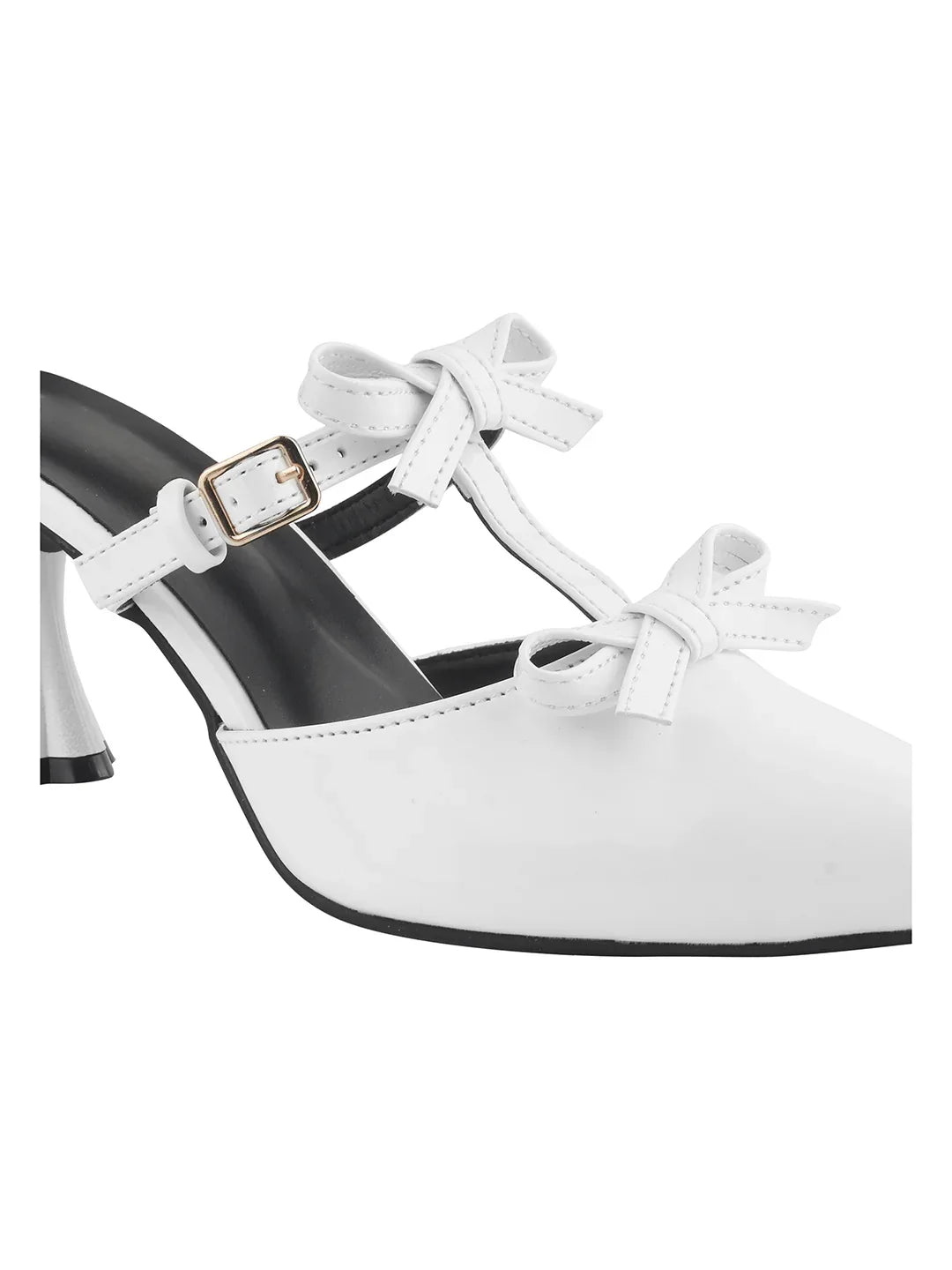 Patent Finish Bow-Detail Kitten Heel Mules